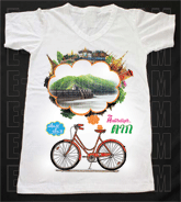 เสื้อยืดคอวีพร้อมสกรีนลายแหล่งท่องเที่ยว ลายจังหวัดตาก